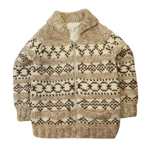 Vintage Cowichan Wool Knit Sweater Zip-Up Cardigan Size N/A
